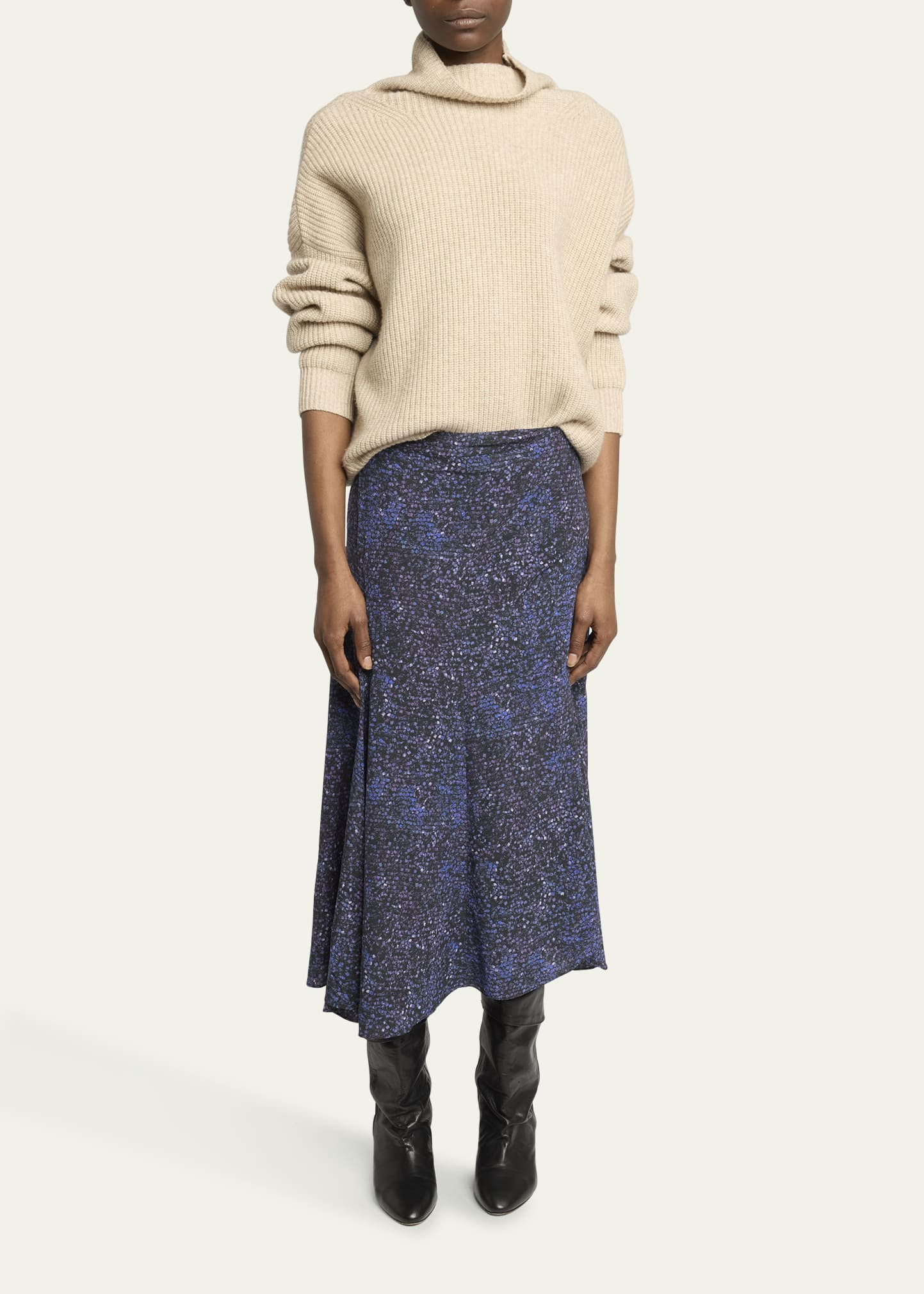 Hortensia Mosaic Flared Stretch Silk Skirt - 2