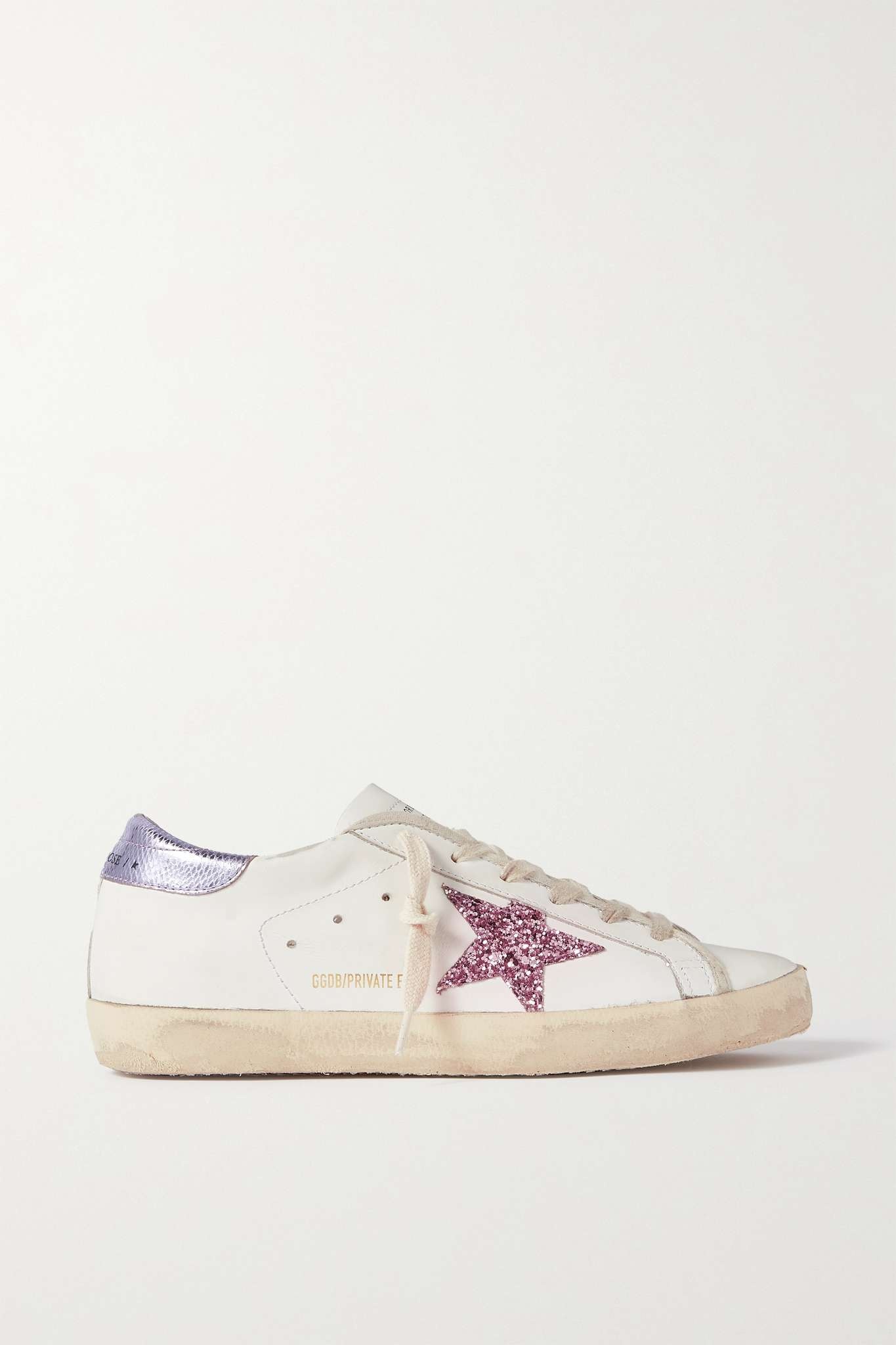 Superstar glittered distressed snake-effect trimmed leather sneakers - 1