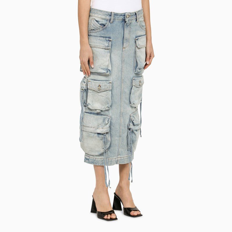 The Attico Blue Denim Cargo Midi Skirt Women - 3