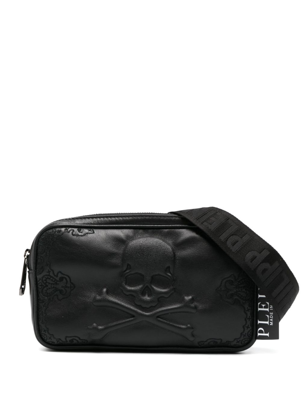 skull-embroidered leather belt bag - 1