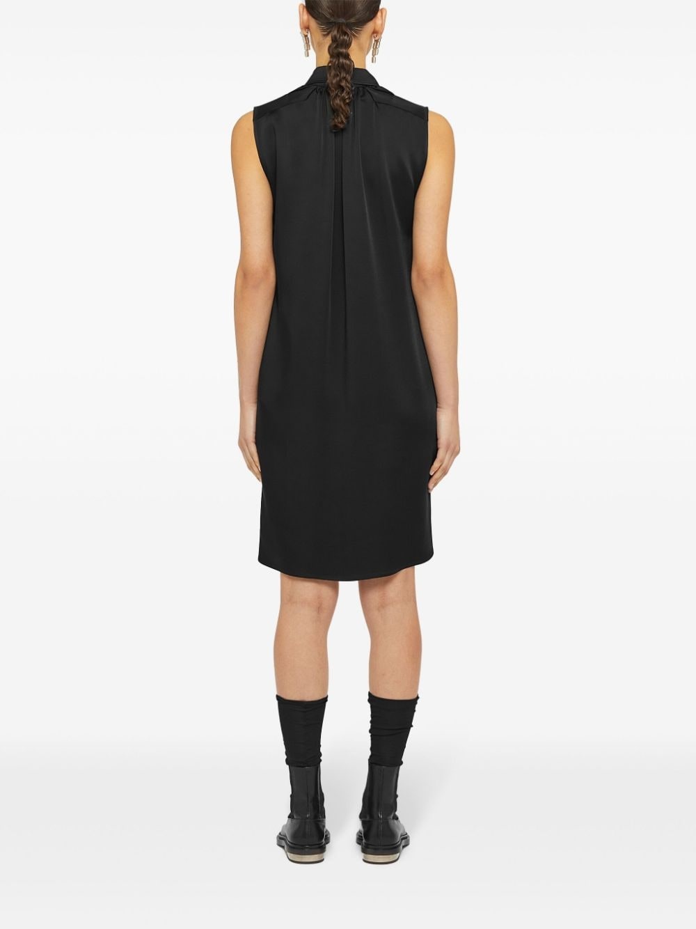 classic-collar satin-finish dress - 3