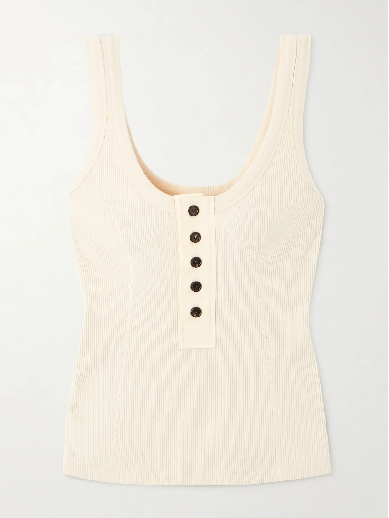 Button-embellished Ribbed Stretch-cotton Tank Top - 1