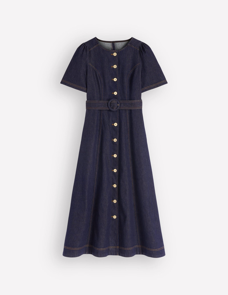 Button Detail Denim Dress-Indigo Wash 1