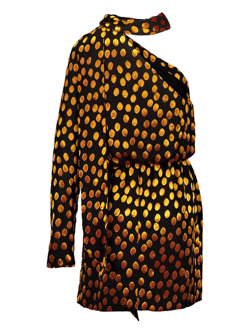 SAINT LAURENT one-shoulder polka-dot mini dress outlook