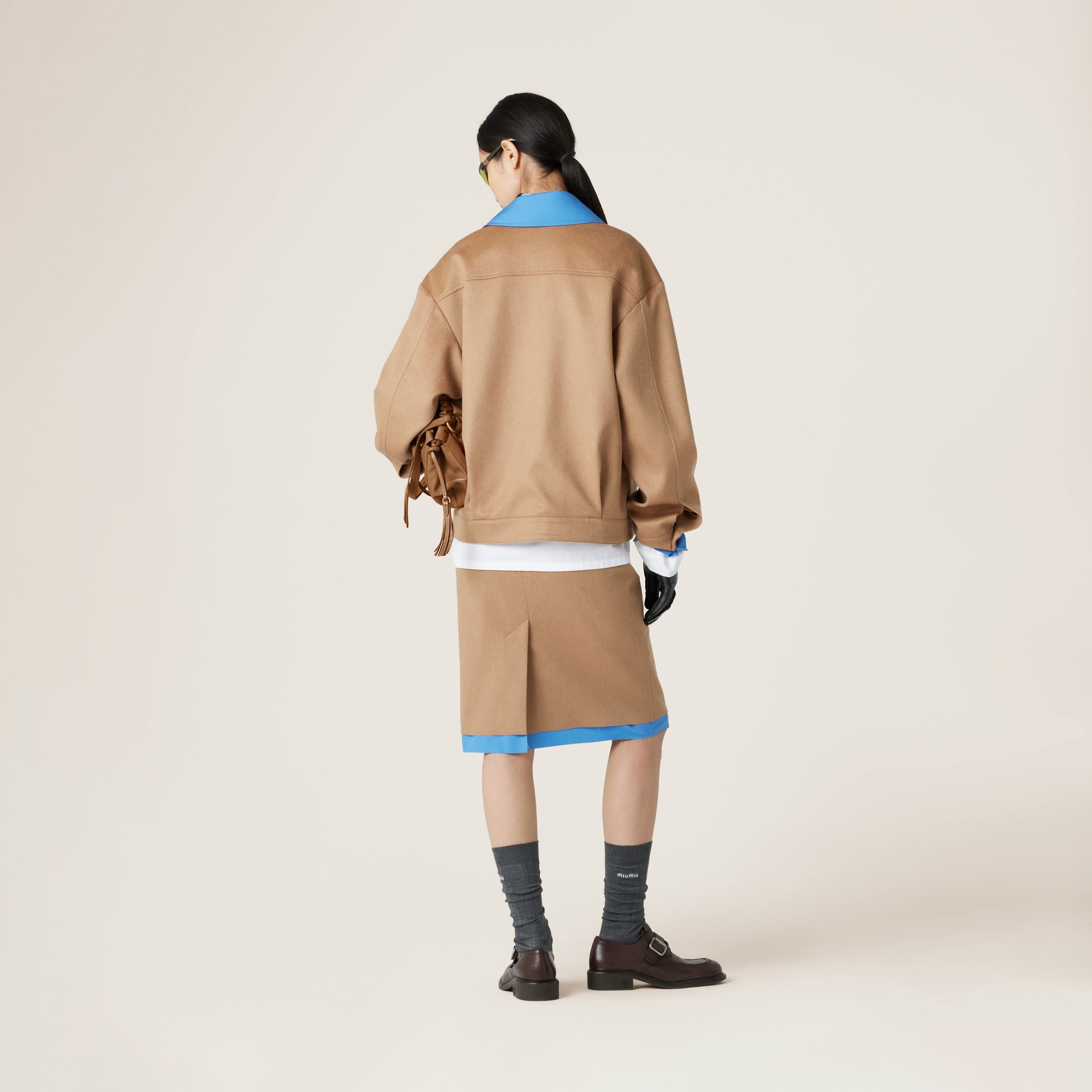 ブルゾン MiuMiu | Camel-hair blouson jacket with poplin details Camel Brown Camel-hair Blouson Jacket With Poplin Details