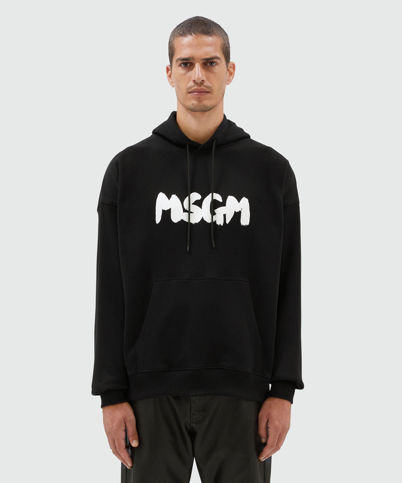 MSGM Black jersey sweatshirt with brushstroke logo outlook