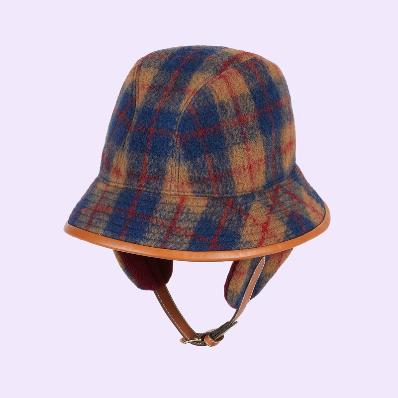 Check wool blend hat with ear flaps 1