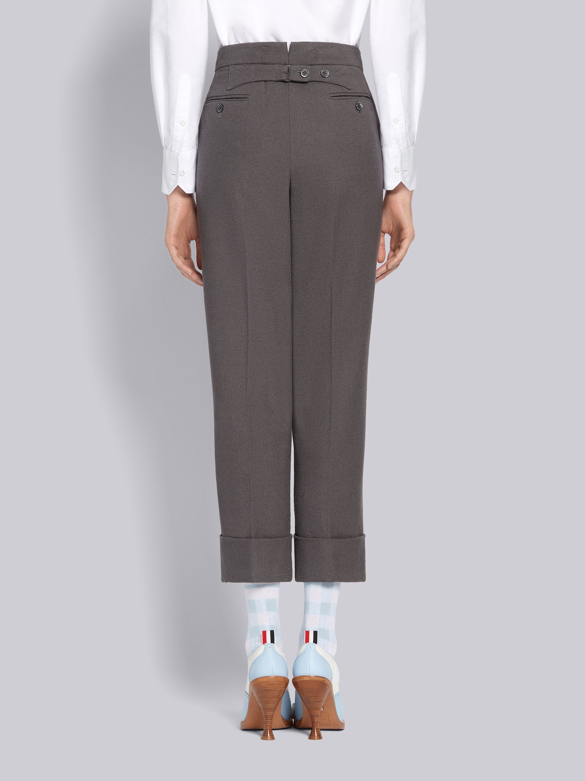 Dark Grey Cotton Boucle Suiting Side Engineered Stripe Classic Trouser - 3