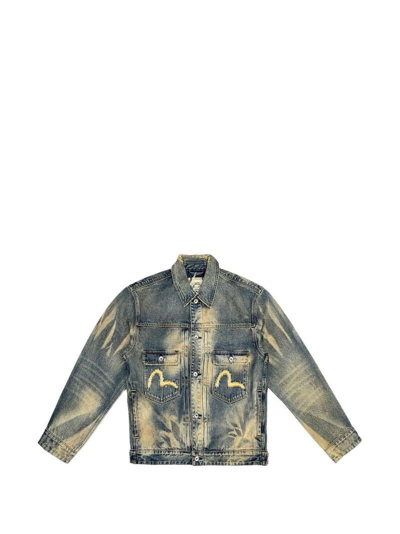 Seagull embroidered abstract-wash denim jacket 1