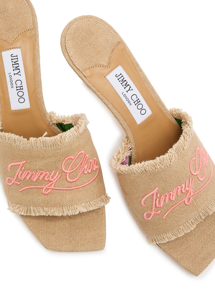 Jimmy Choo Alexia 70 Embroidered Linen Mules - 4