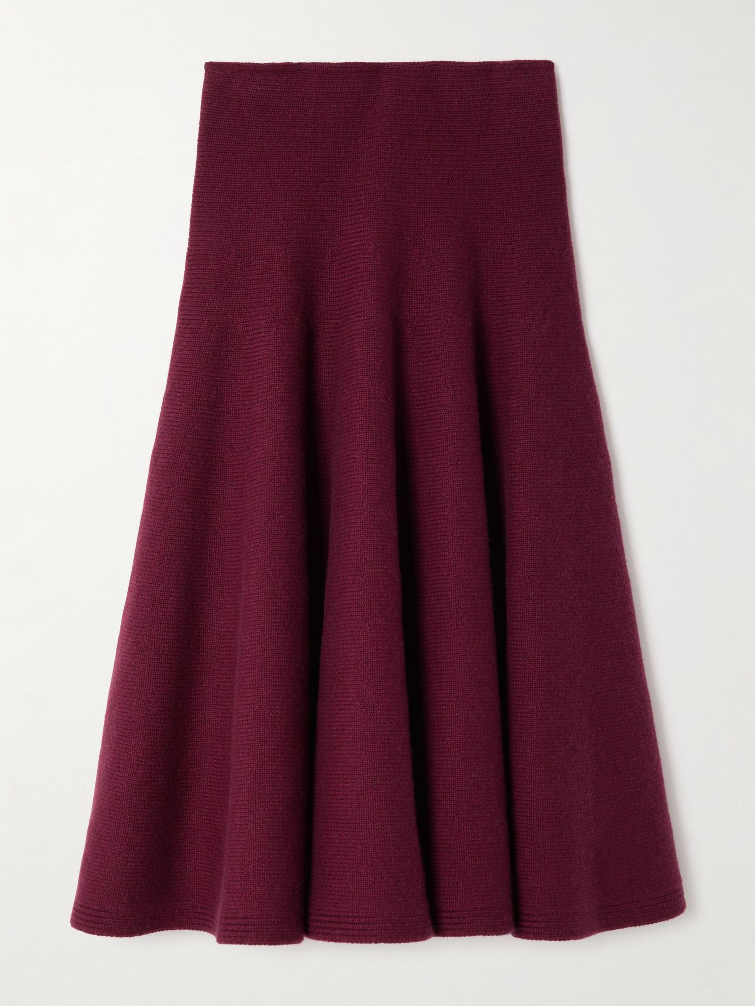 Pleated knitted cashmere-blend midi skirt Burgundy - 1