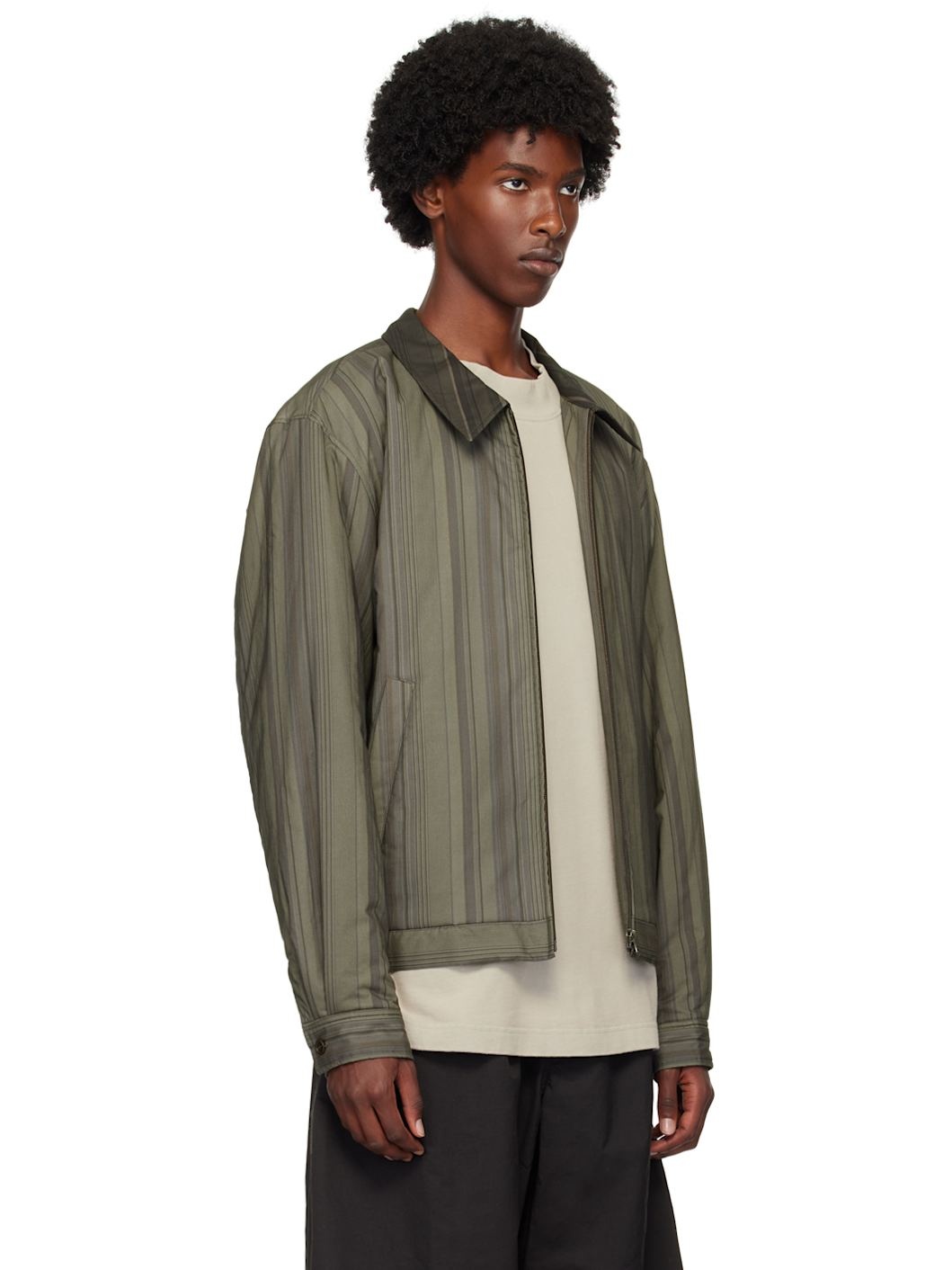Khaki Stripe Zip-Up Jacket - 2