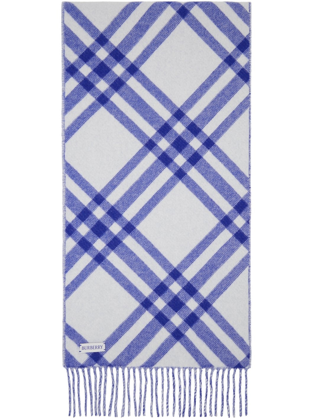 Blue & White Check Cashmere Scarf - 2