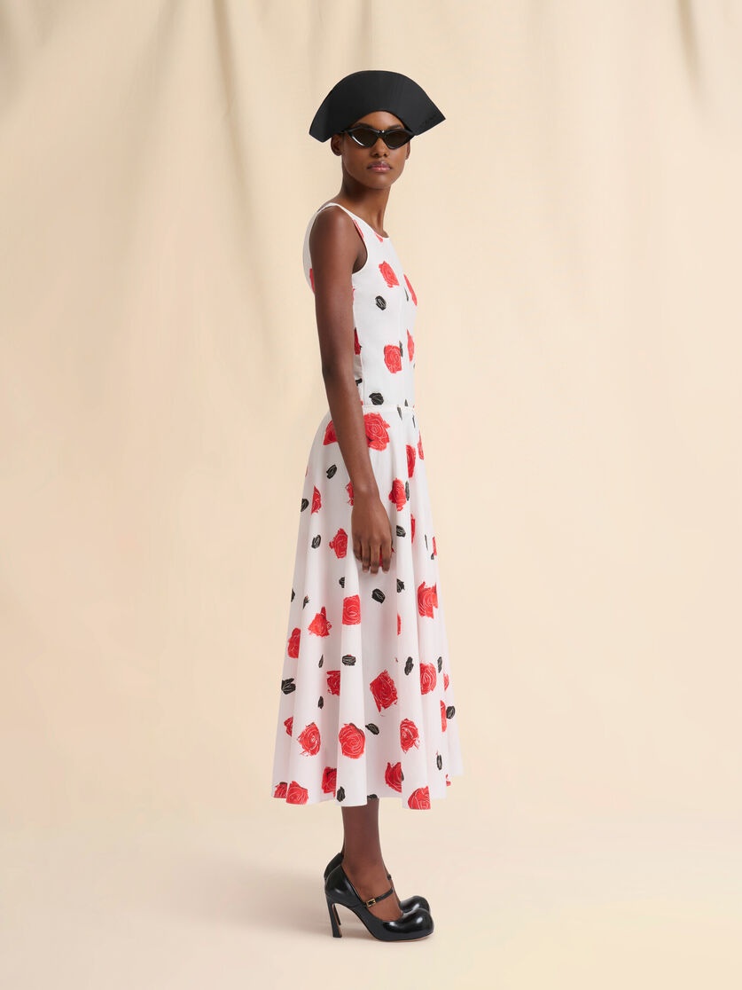 WHITE POPLIN BUSTIER DRESS WITH IRIS PRINT - 6