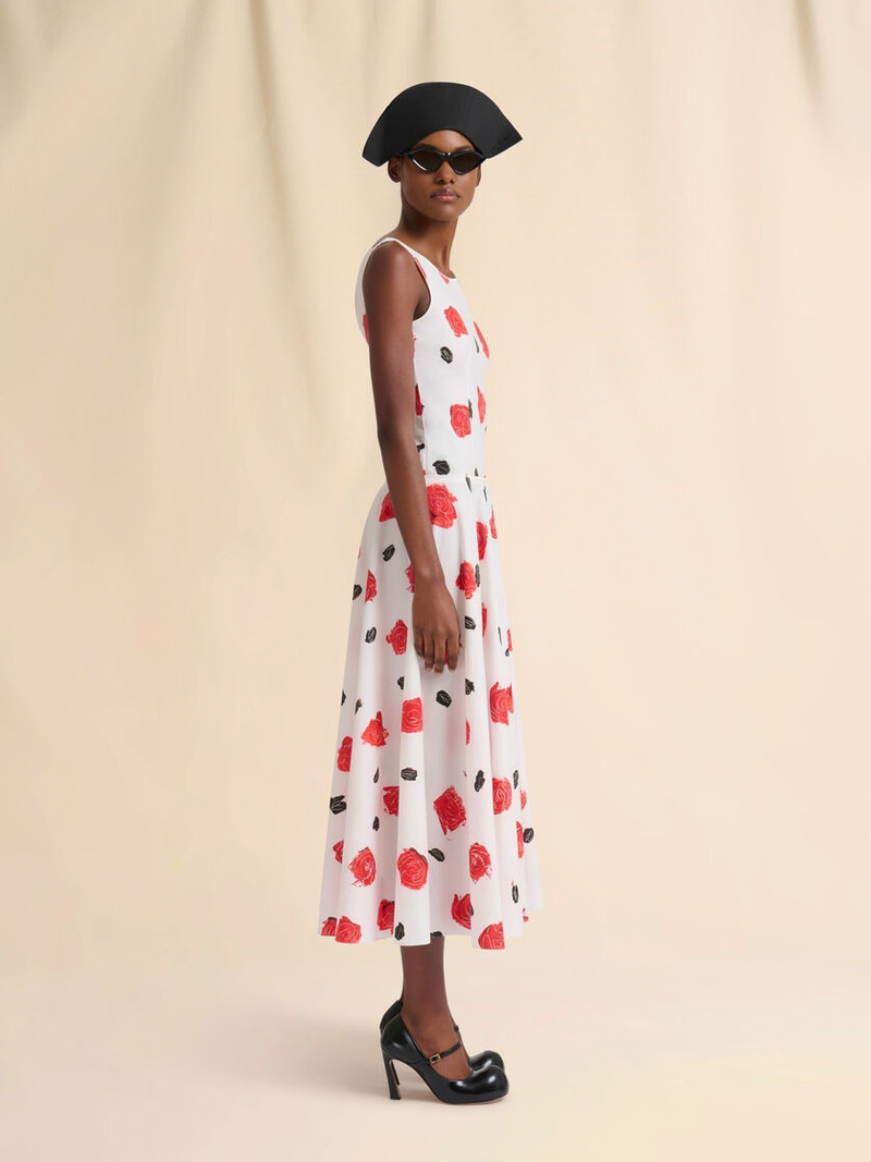 WHITE POPLIN BUSTIER DRESS WITH IRIS PRINT 6