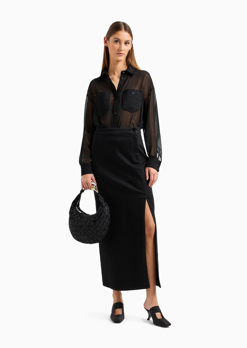 EMPORIO ARMANI Long skirt with slit in worn-look denim outlook