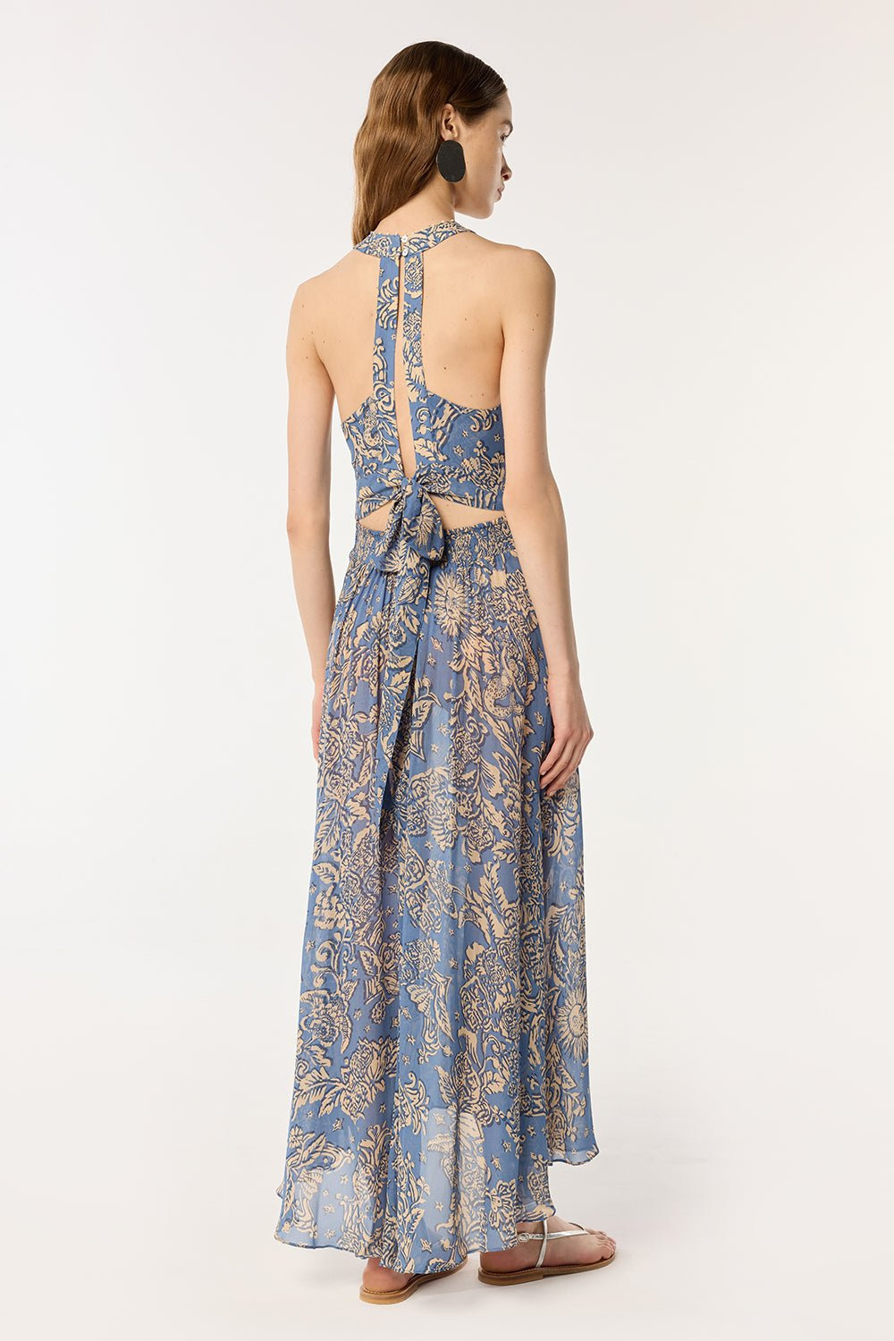 Long Dress Clea - Blue Oriental Foulard - 3
