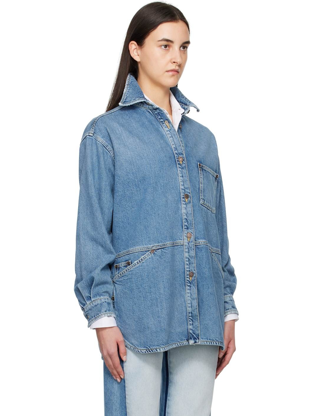 Blue Laurel Crown Emblem Denim Shirt - 2