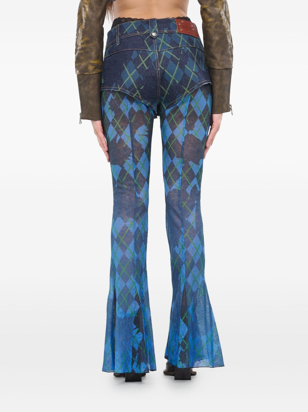 argyle-patterned denim shorts mesh trousers - 3