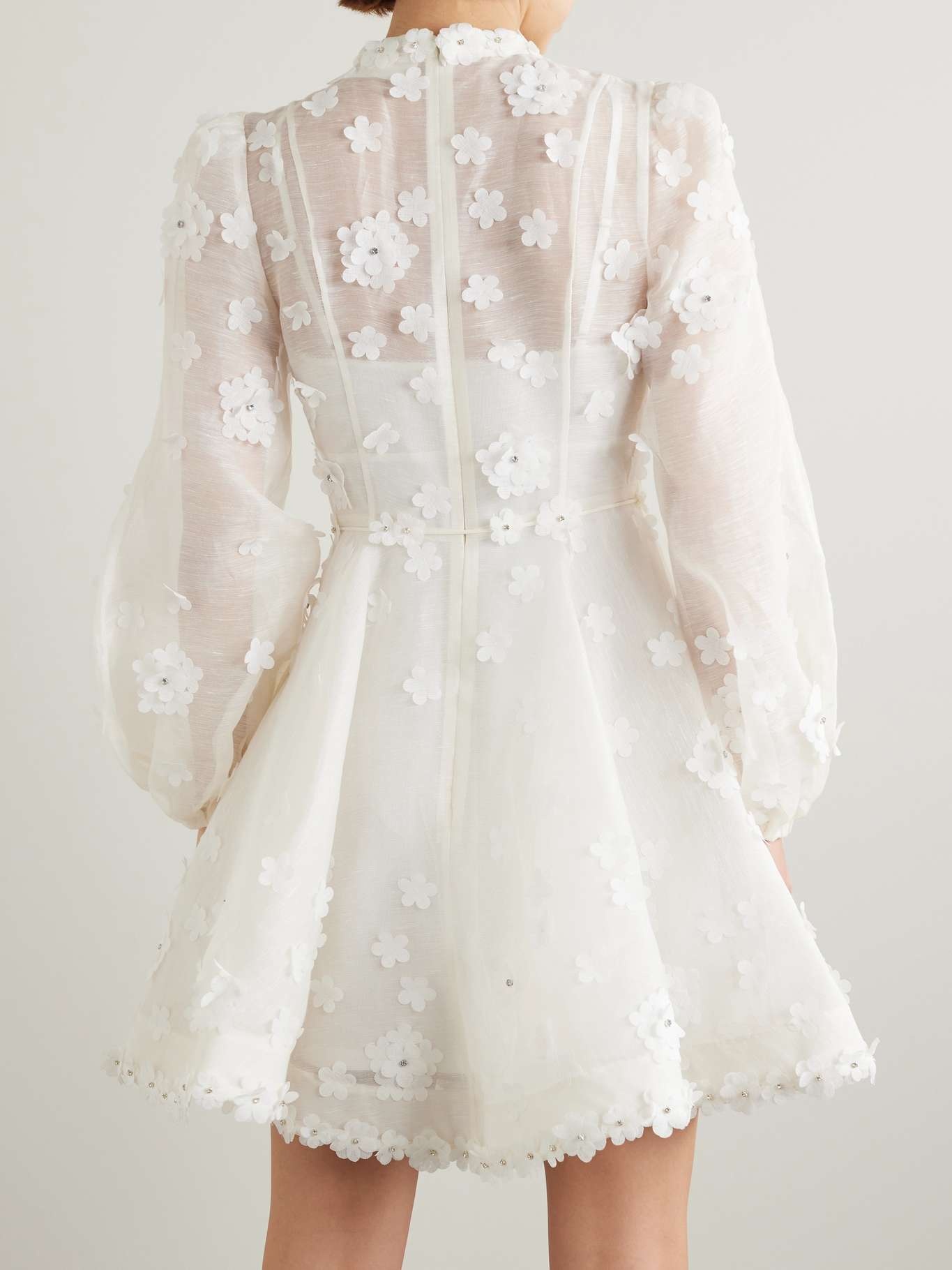 Matchmaker Liftoff embellished appliquéd linen and silk-blend mini dress - 3