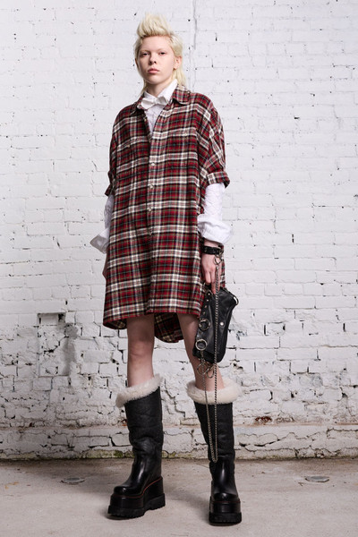 R13 OVERSIZED RELAXED SHIRTDRESS - RED AND ECRU outlook
