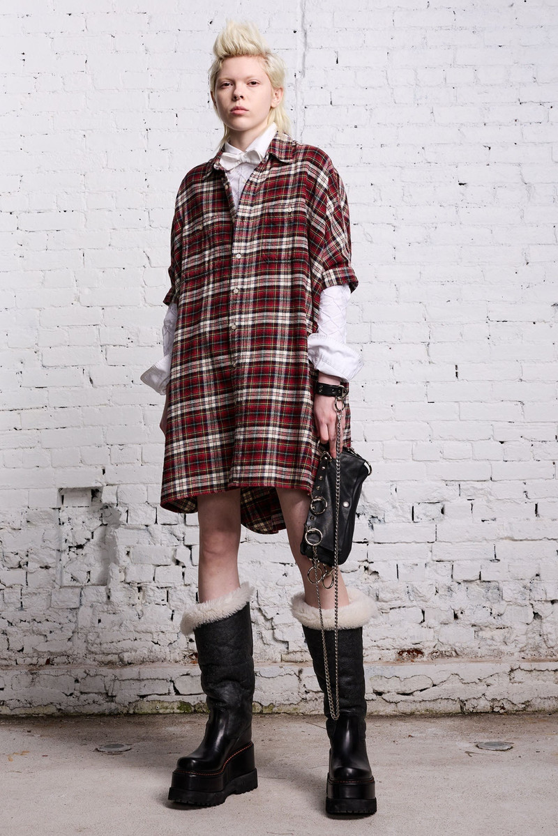 R13 OVERSIZED RELAXED SHIRTDRESS - RED AND ECRU outlook