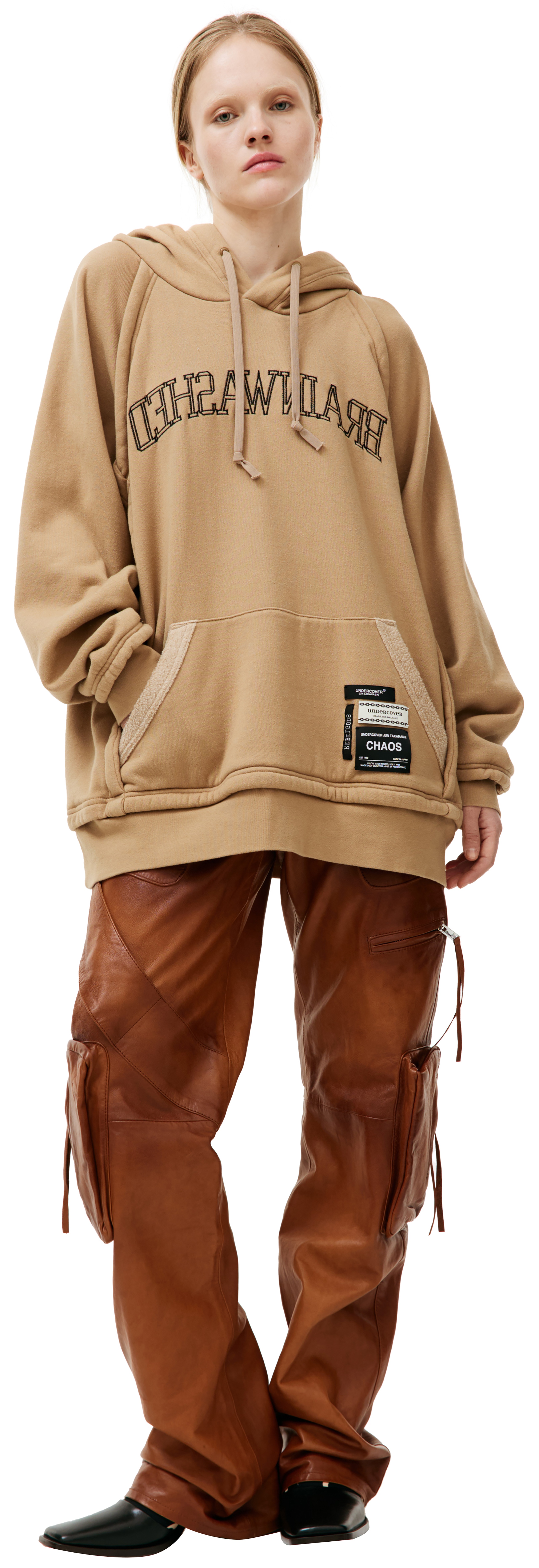 BEIGE EMBROIDERED HOODIE - 1