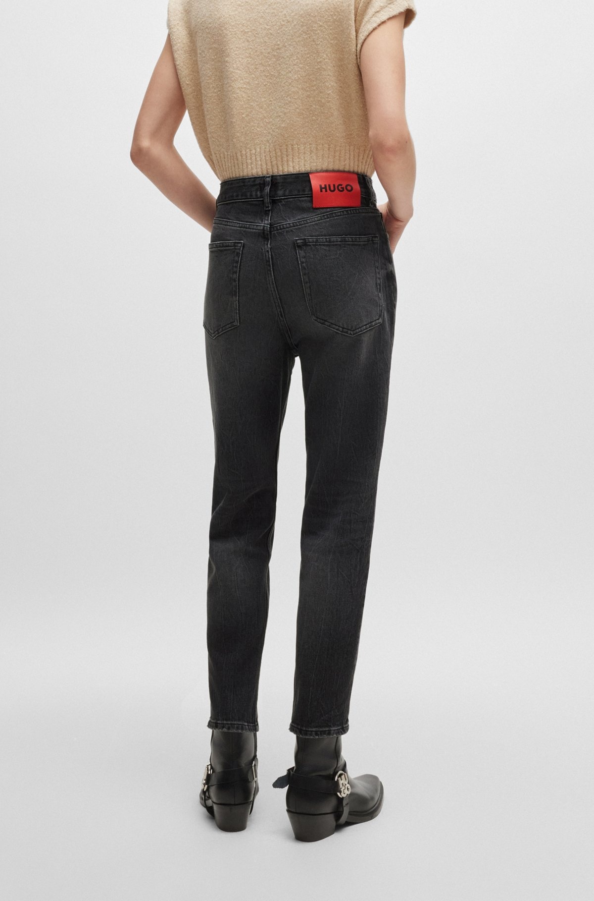 MOM-FIT JEANS IN DARK-GRAY COMFORT-STRETCH DENIM - 4