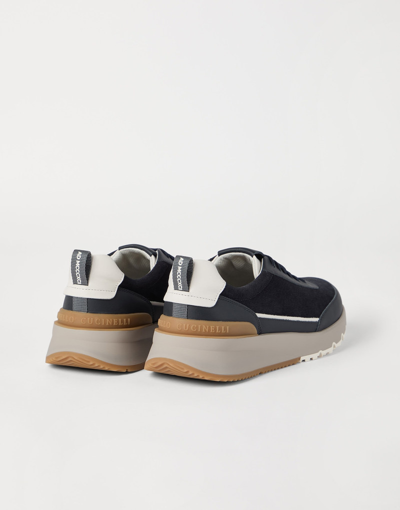 Brunello Cucinelli Washed suede and semi-polished calfskin runners outlook