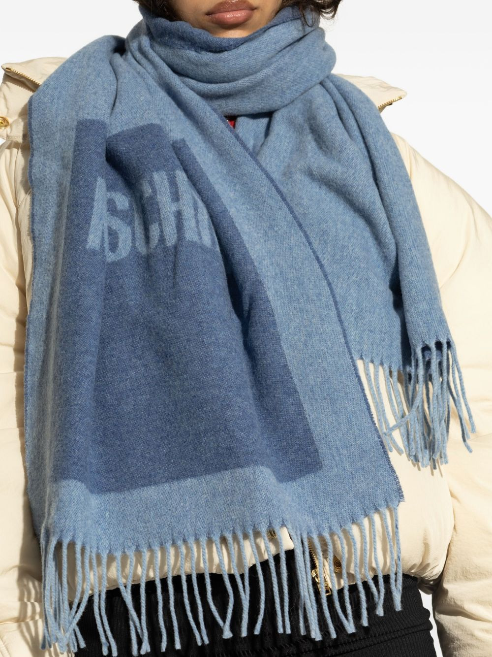 logo-detailed fringed scarf - 4