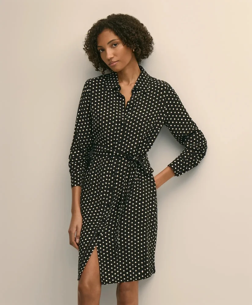 Belted Dot-Print Shirt Dress - 1