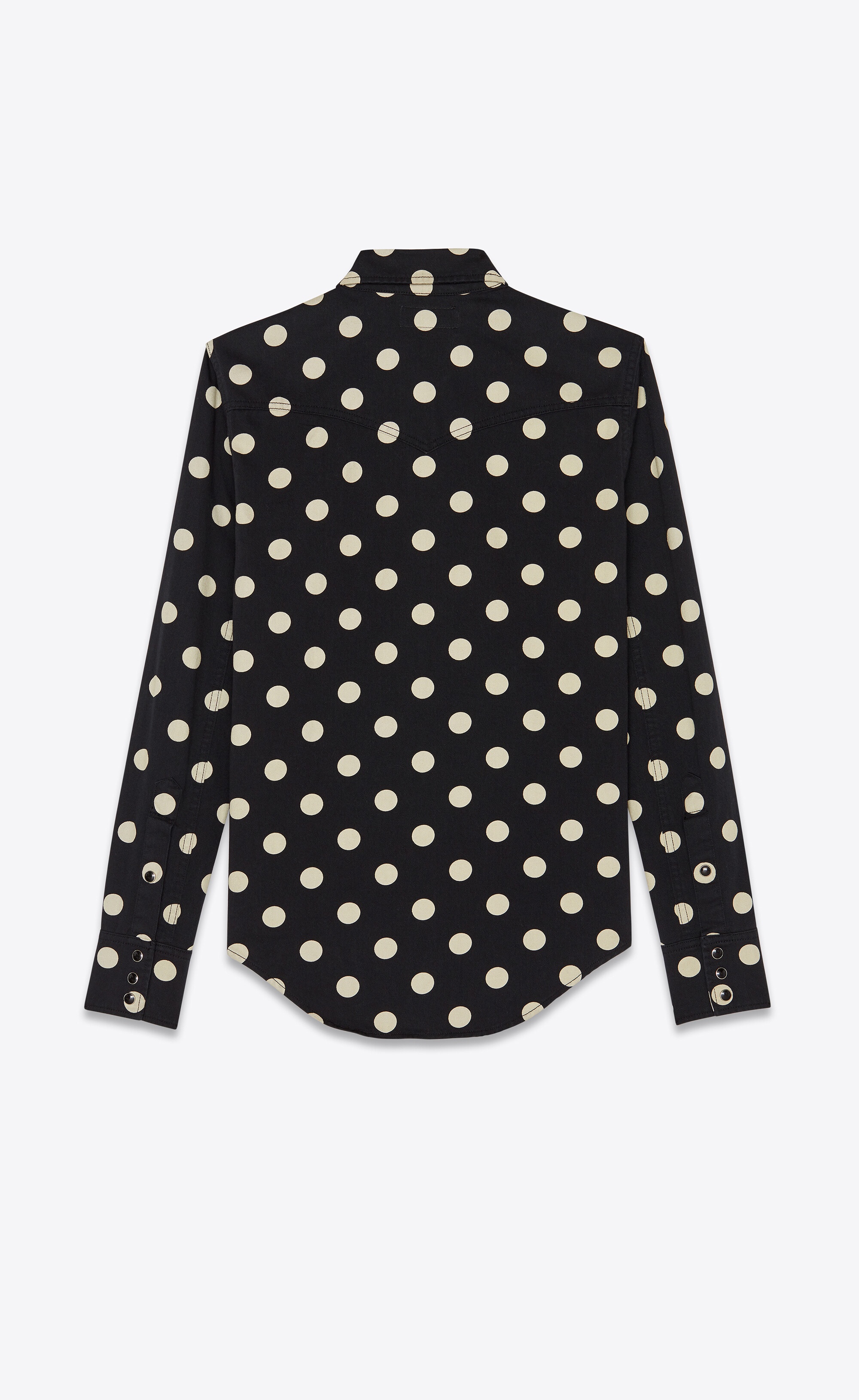 slim-fit western shirt in dotted black enzyme washed denim - 2