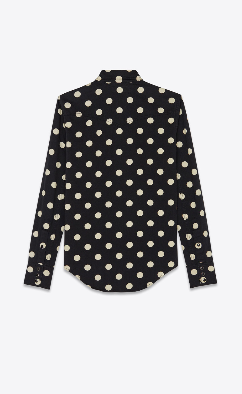SAINT LAURENT slim-fit western shirt in dotted black enzyme washed denim outlook