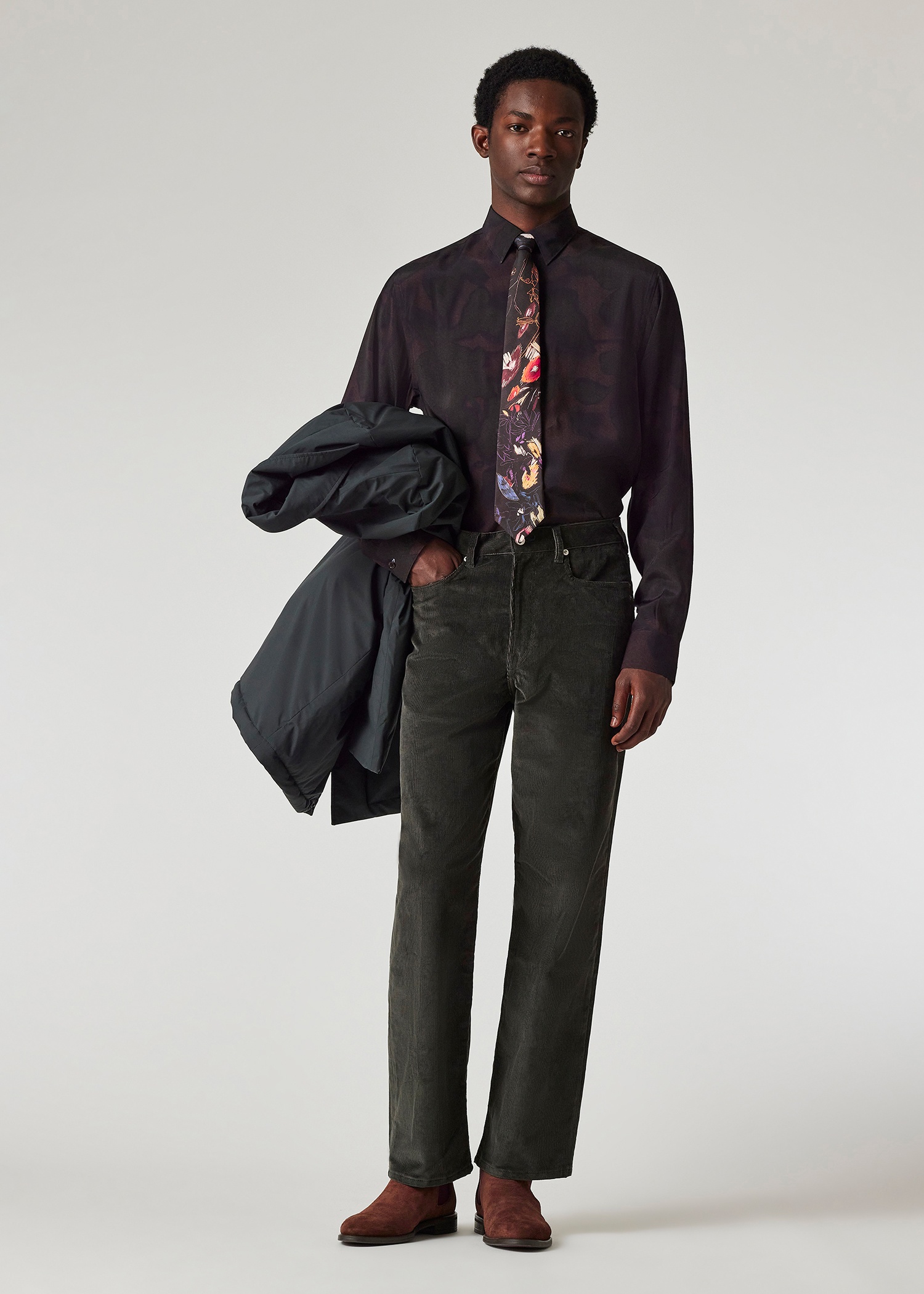 Dark Mauve 'Photogram Leaves' Viscose Shirt - 5
