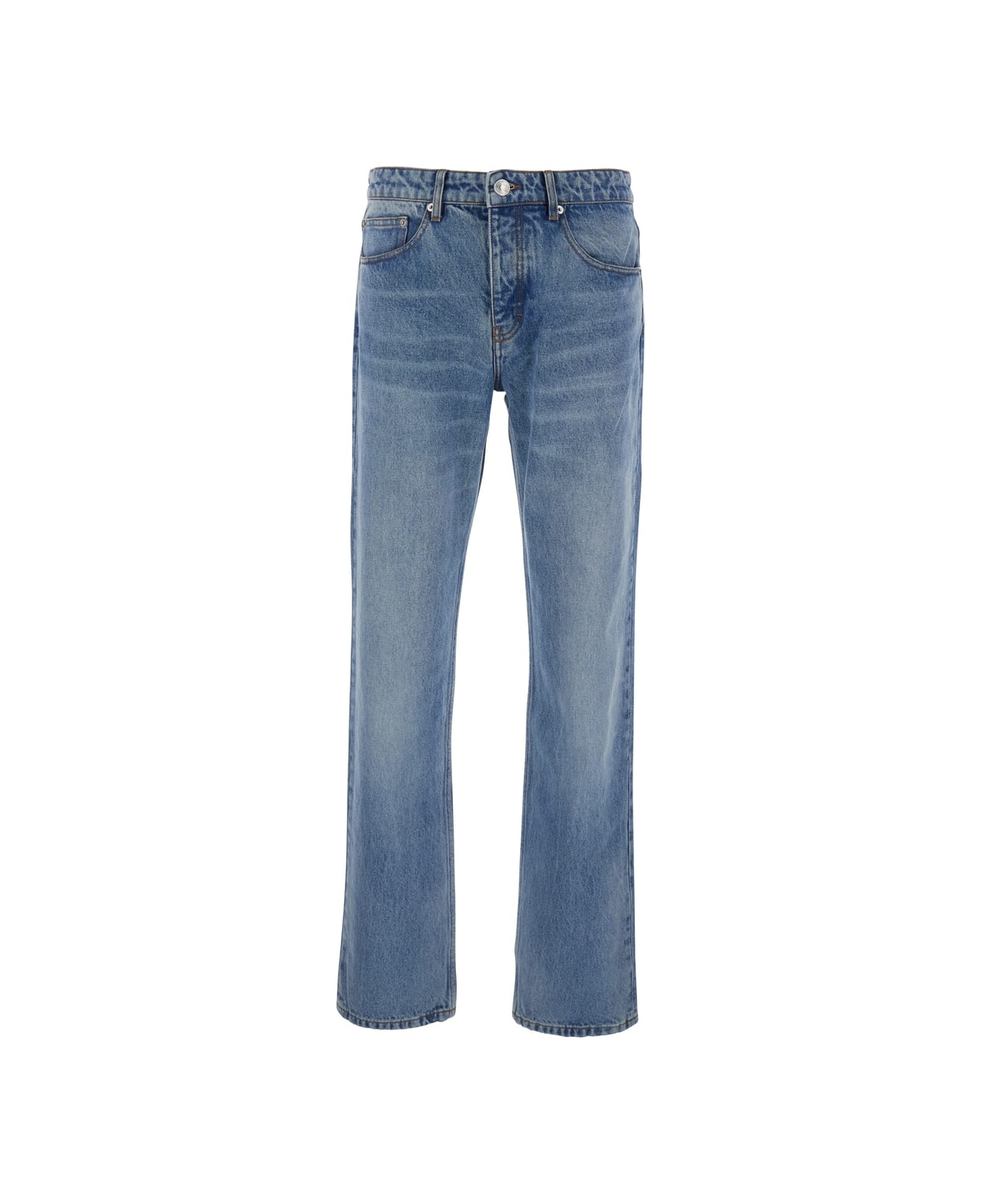 Blue Jeans With Belt Loops And Logo Patch On The Rear In Denim Man - 1