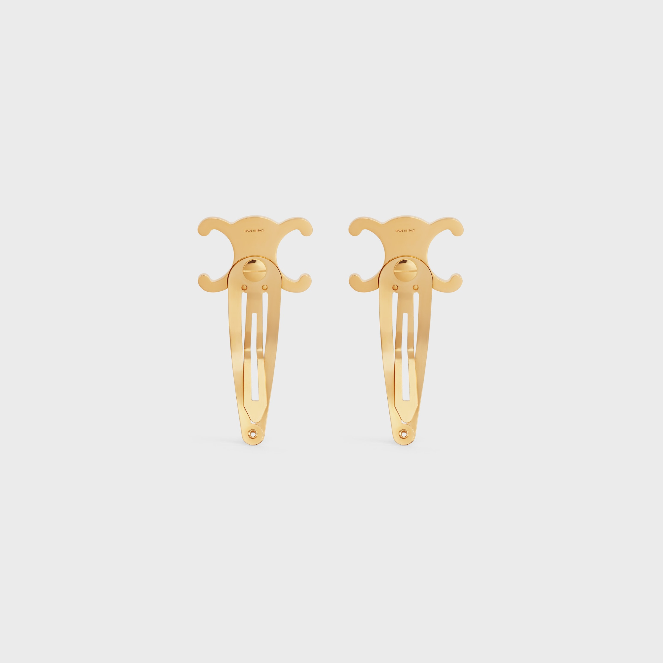 Celine Hair Accessories Set of 2 Triomphe Snap Hair Clips in Brass with Gold Finish and Steel - 3