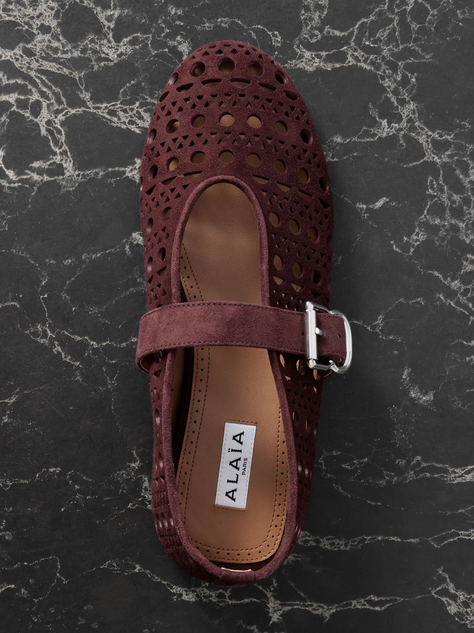 Laser-cut suede ballet flats Burgundy - 5