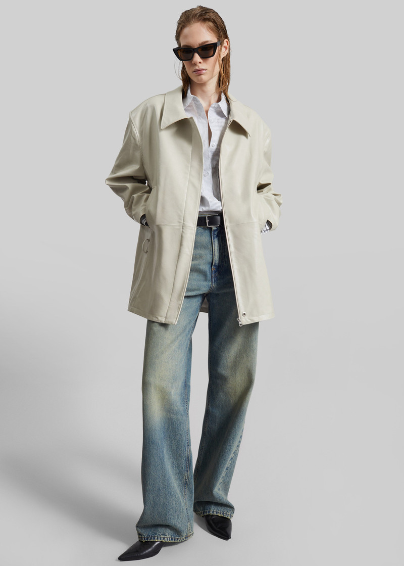 LOW CLASSIC Low Classic Low Waist Artificial Leather Jacket - Beige outlook
