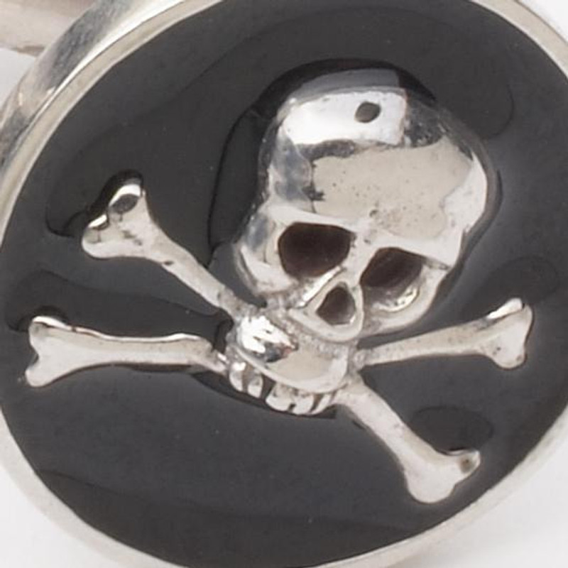 J. PRESS SKULL & CROSSBONES ONYX & SILVER FINISH CUFFLINKS outlook