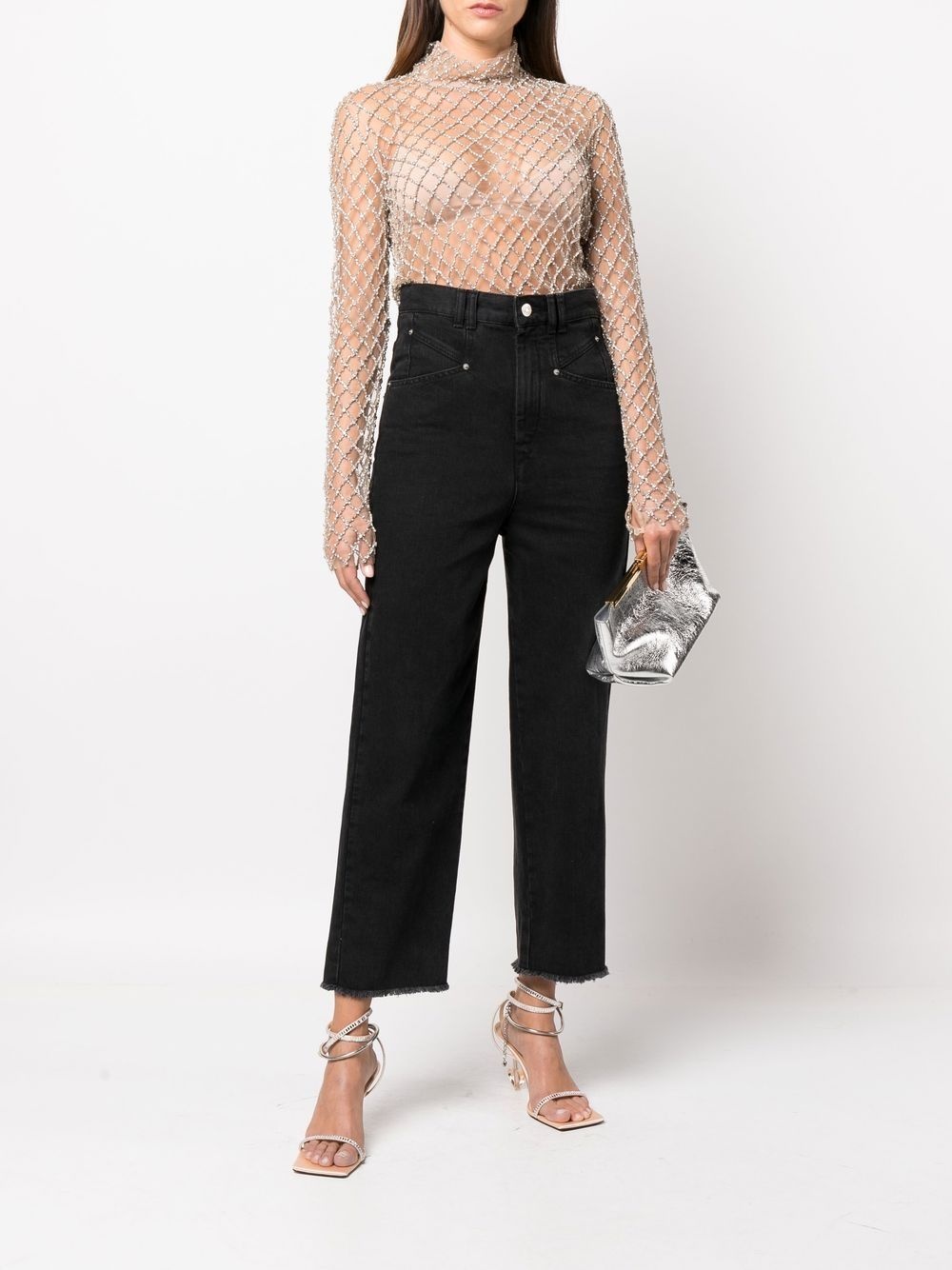 sheer crystal-embellished mesh top - 2