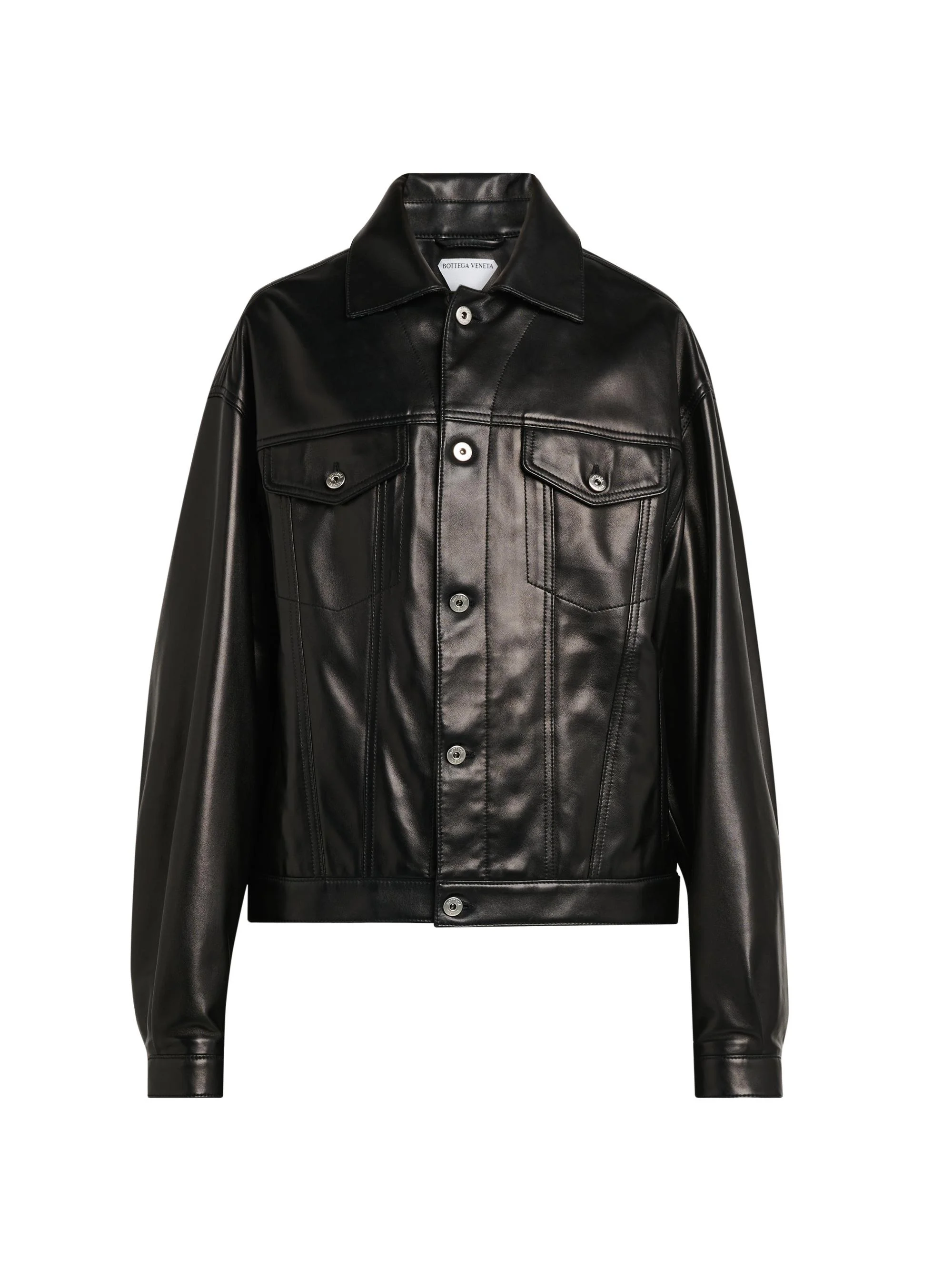 Women's Semi-Shiny Leather Jacket - Double Black - 1