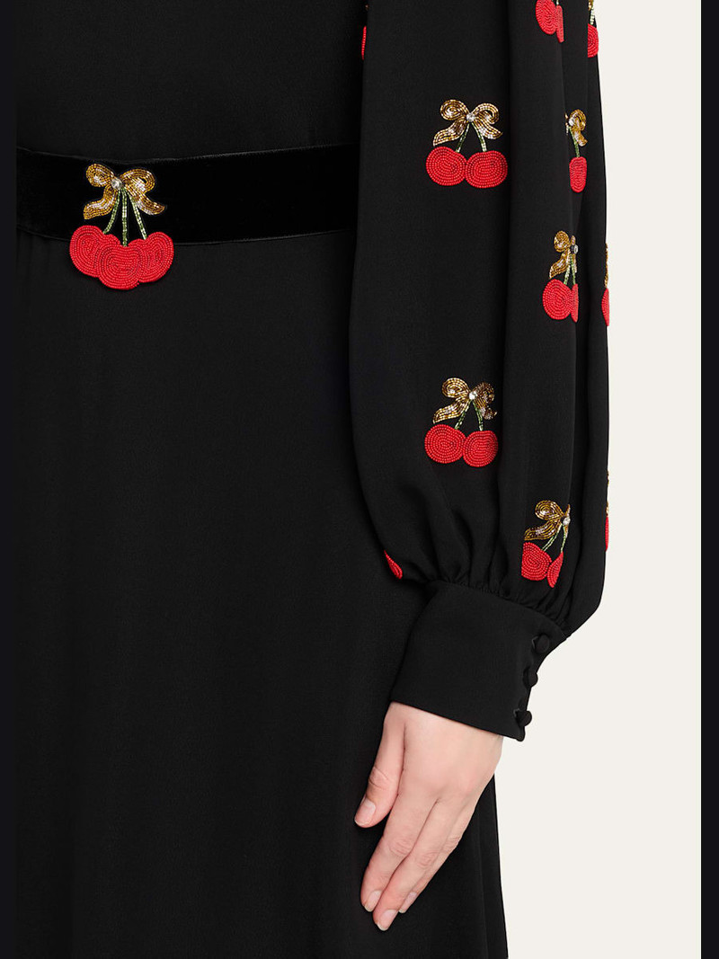 Valentino Cherry Embroidered Belted Puff-Sleeve Gown outlook