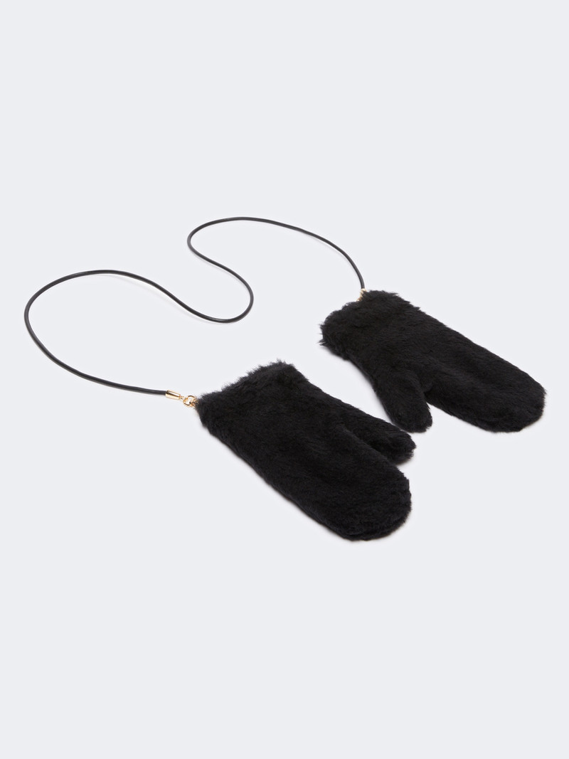 Max Mara OMBRATO Mittens in alpaca and wool Teddy fabric - BLACK outlook