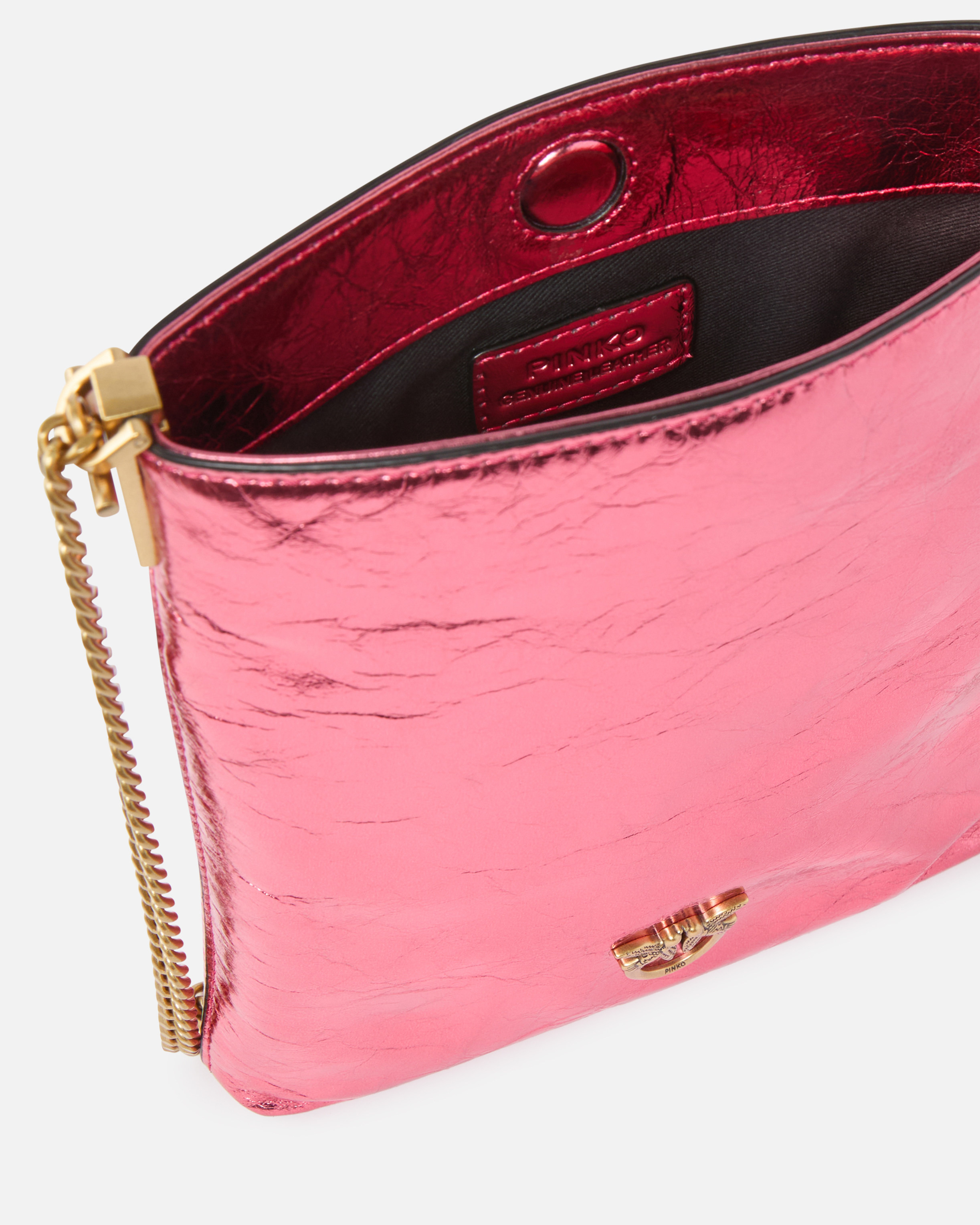 FLAT LAMINATED LEATHER BUCKET BAG WITH SHOULDER STRAP - 4