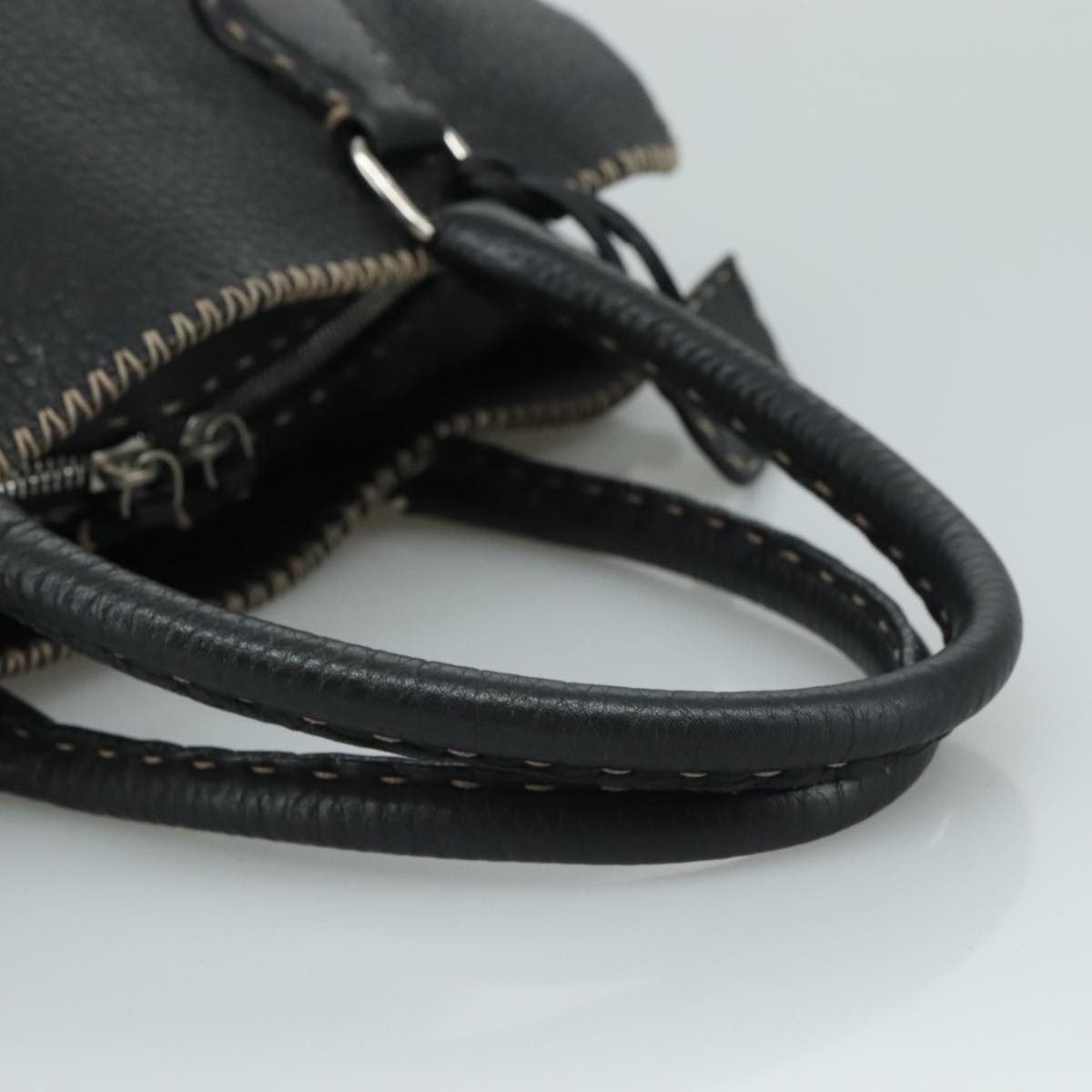 FENDI Celeria Hand Bag Leather Black Silver - 7
