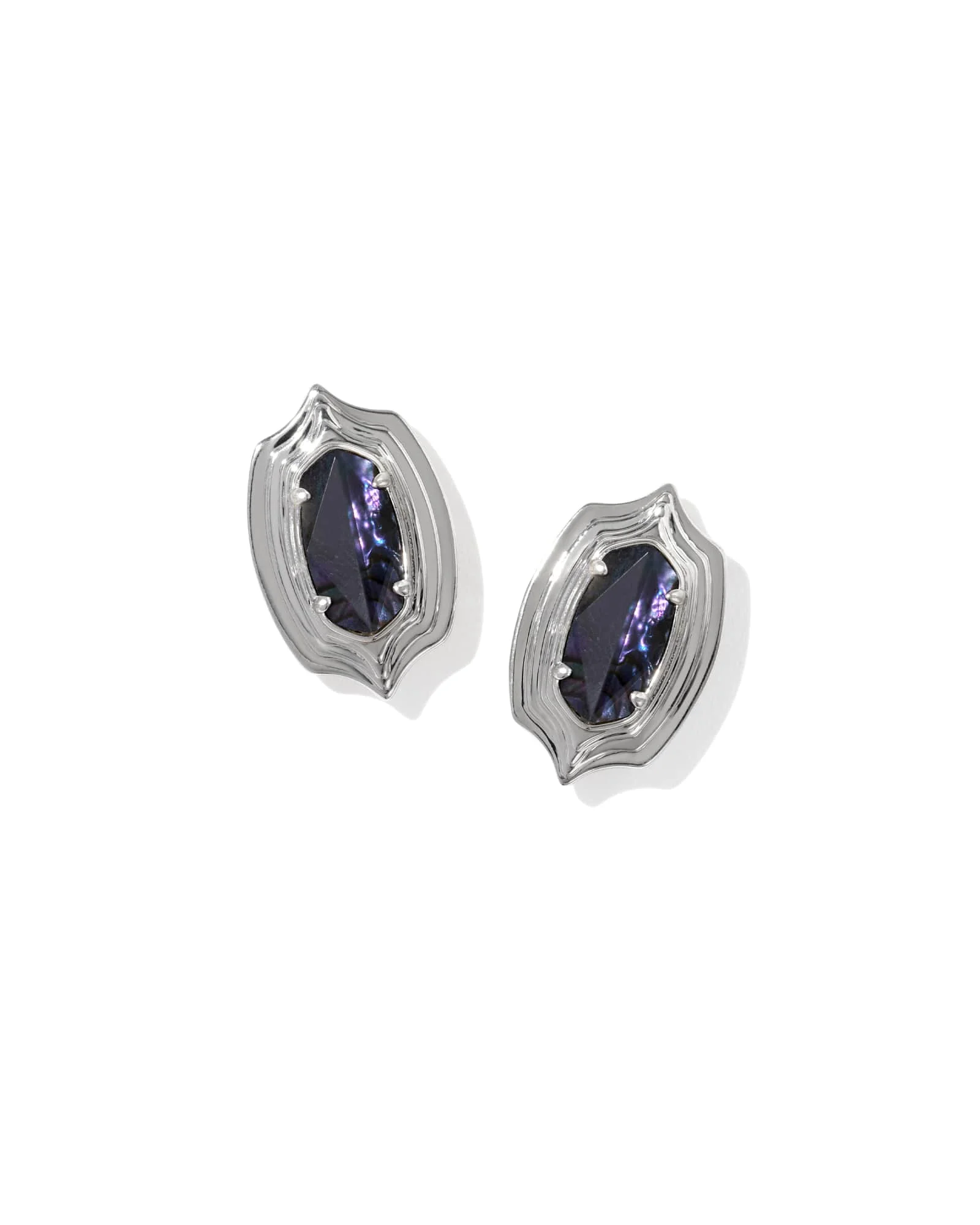Ellie Stepped Frame Silver Stud Earrings - 1