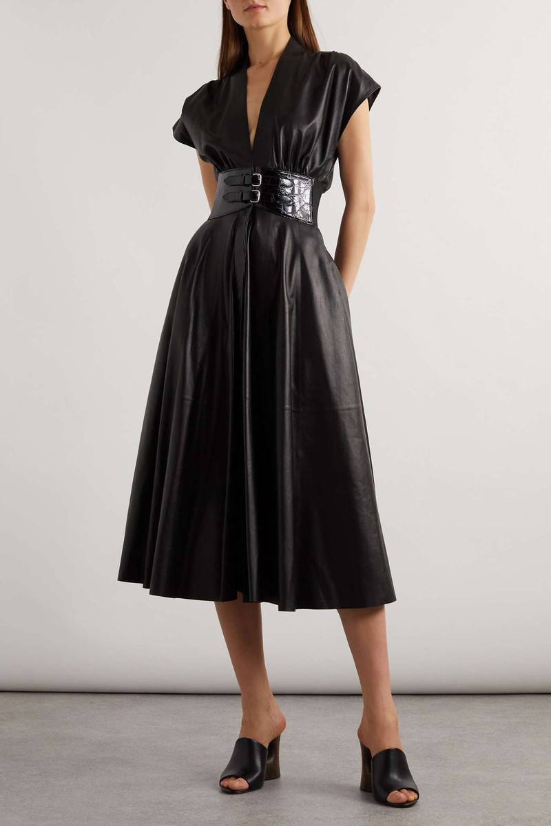 Alaïa Archetypes belted leather midi dress outlook