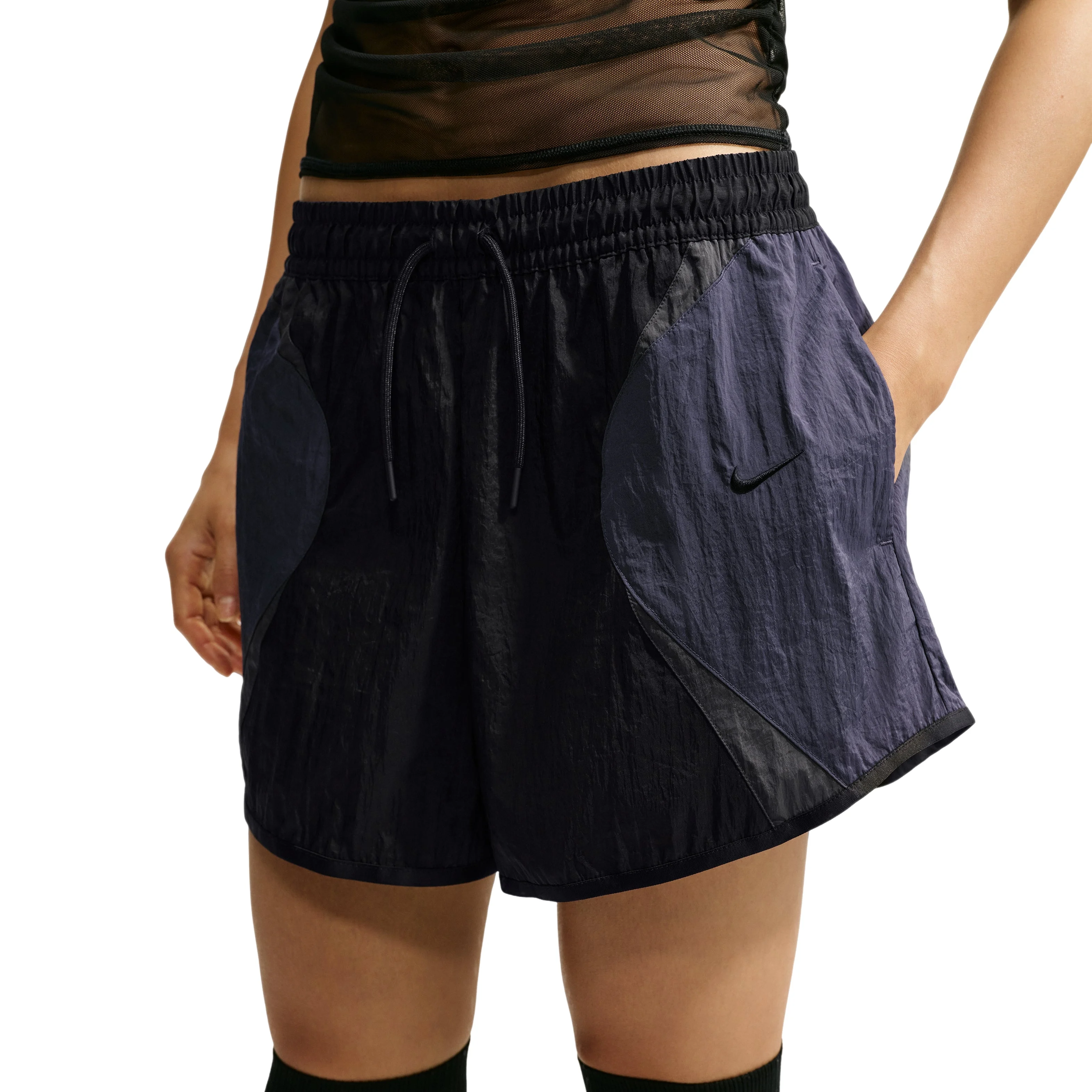 (WMNS) Nike Sportswear Loose Mid-Rise Track Shorts 'Black Gridiron Anthracite' IM8404-010 - 1