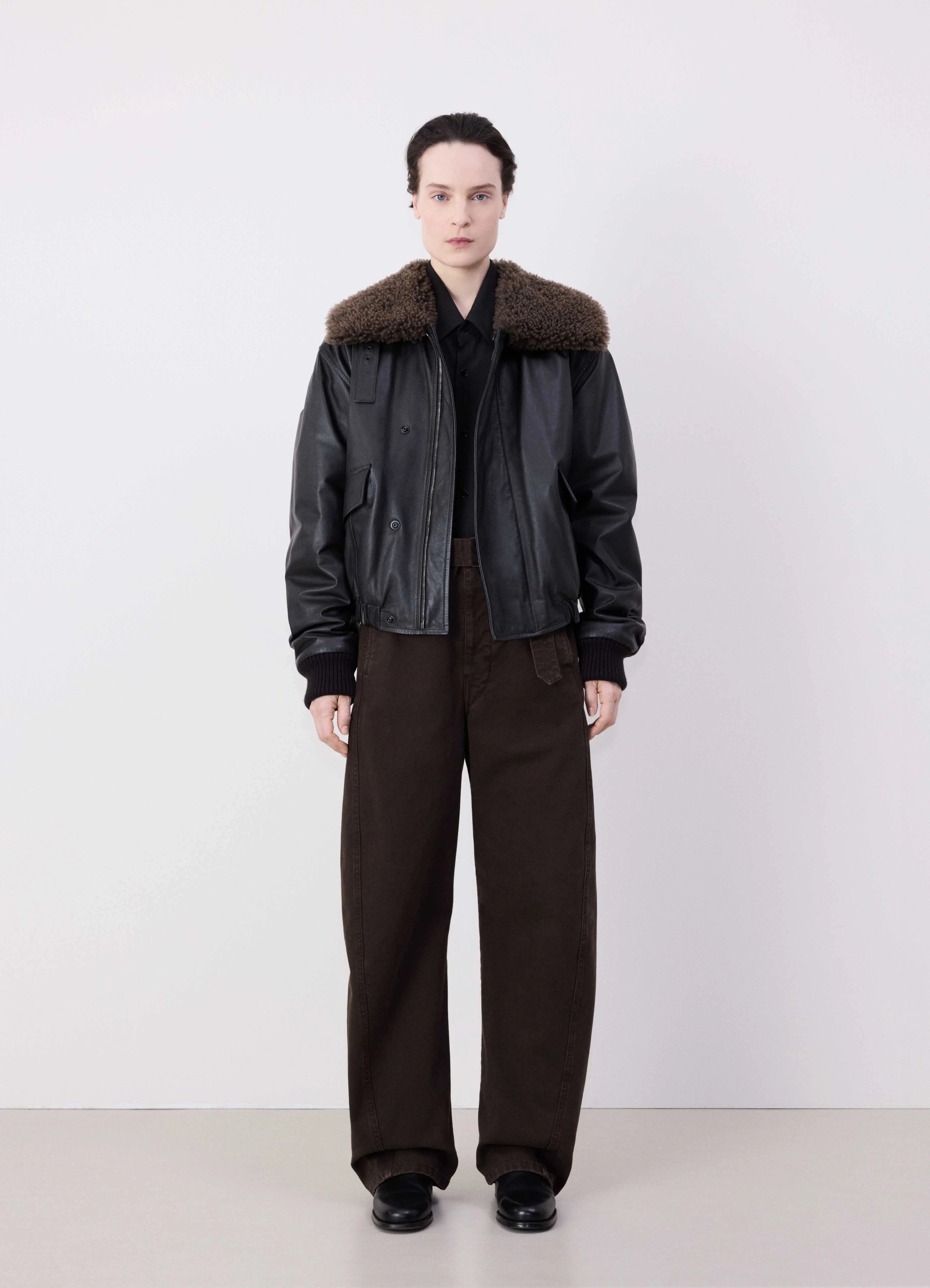 LEATHER BLOUSON WITH SHEARLING COLLAR - 4