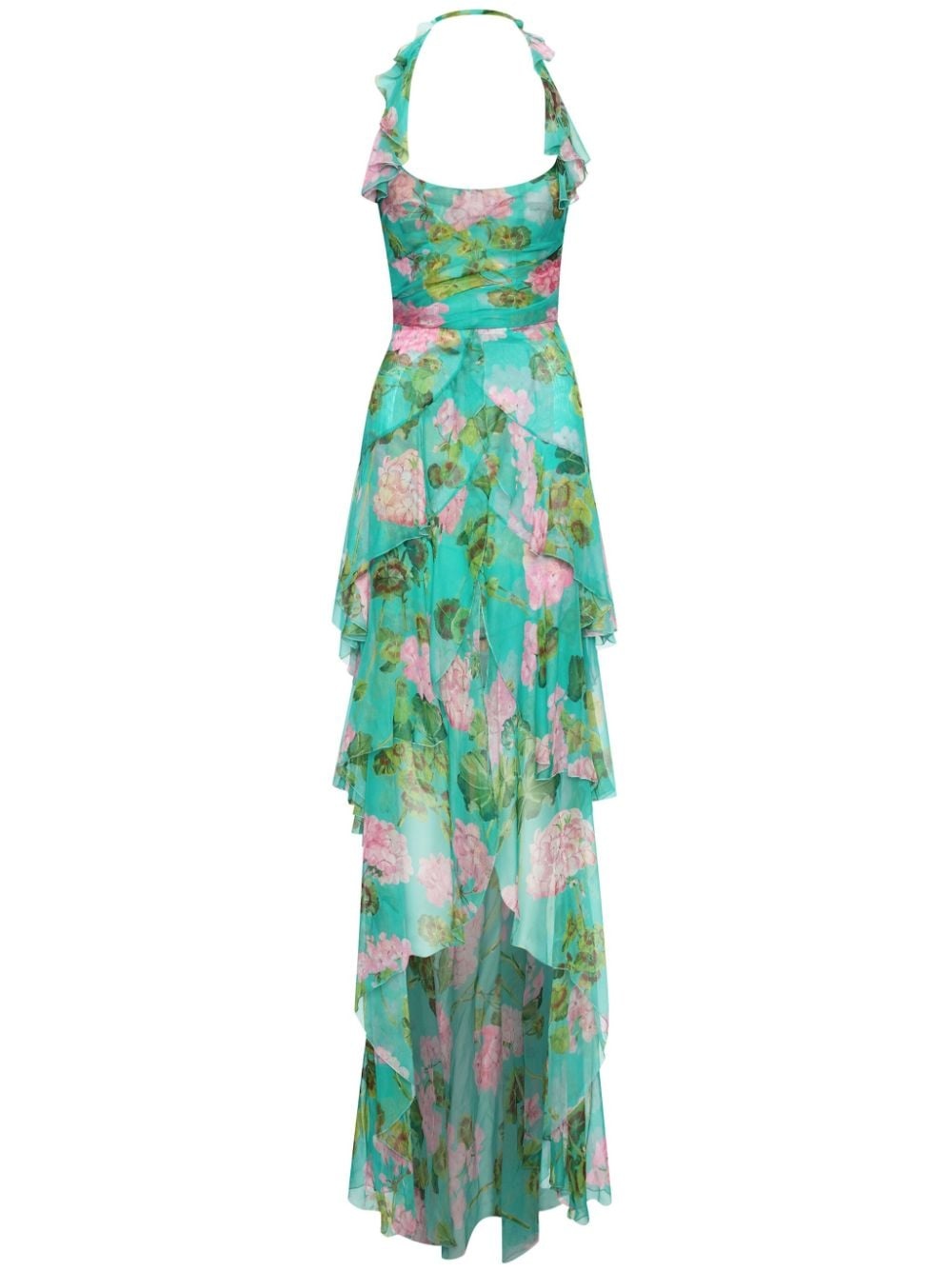 Geranium-print ruffled chiffon gown - 1